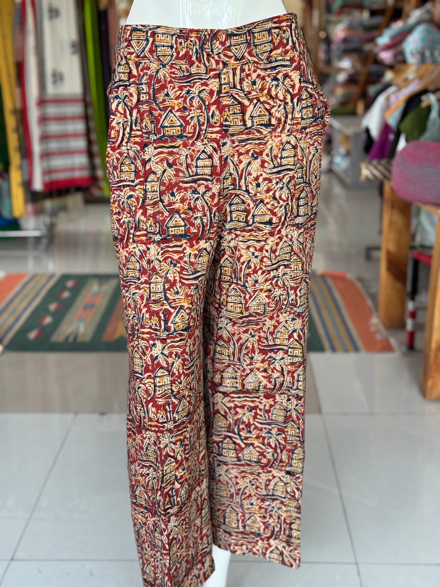 Maroon Kalamkari cotton coord set - houses n trees handblock printed cotton