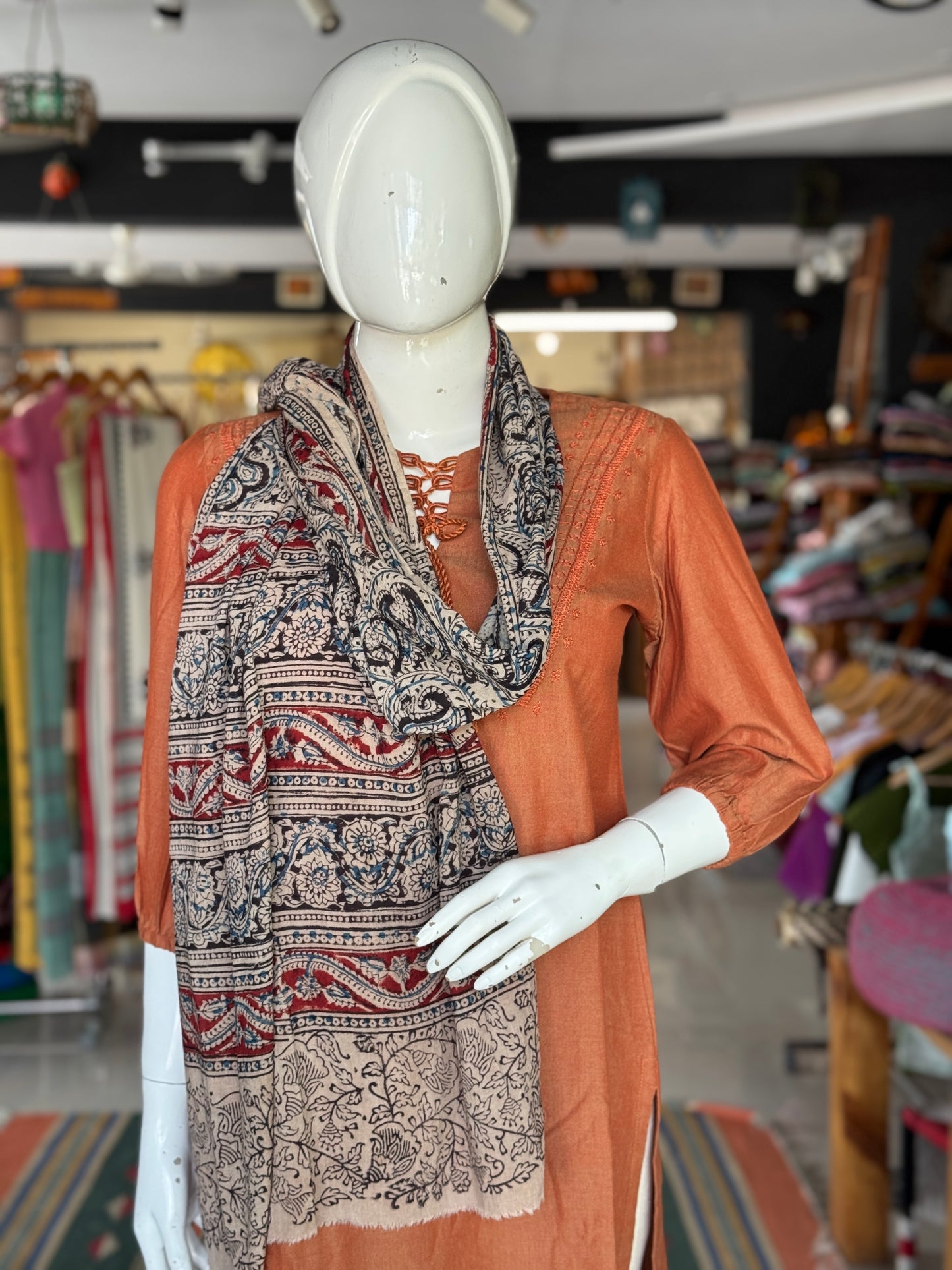 Kalamkari hand block printed cotton stole - colors and designs available