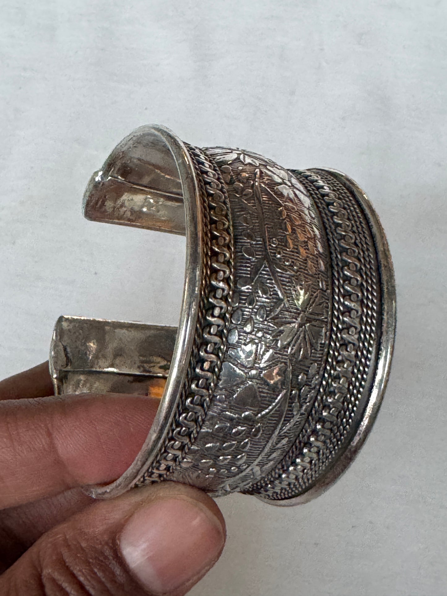 Brass wide bracelet - silver coated, free size