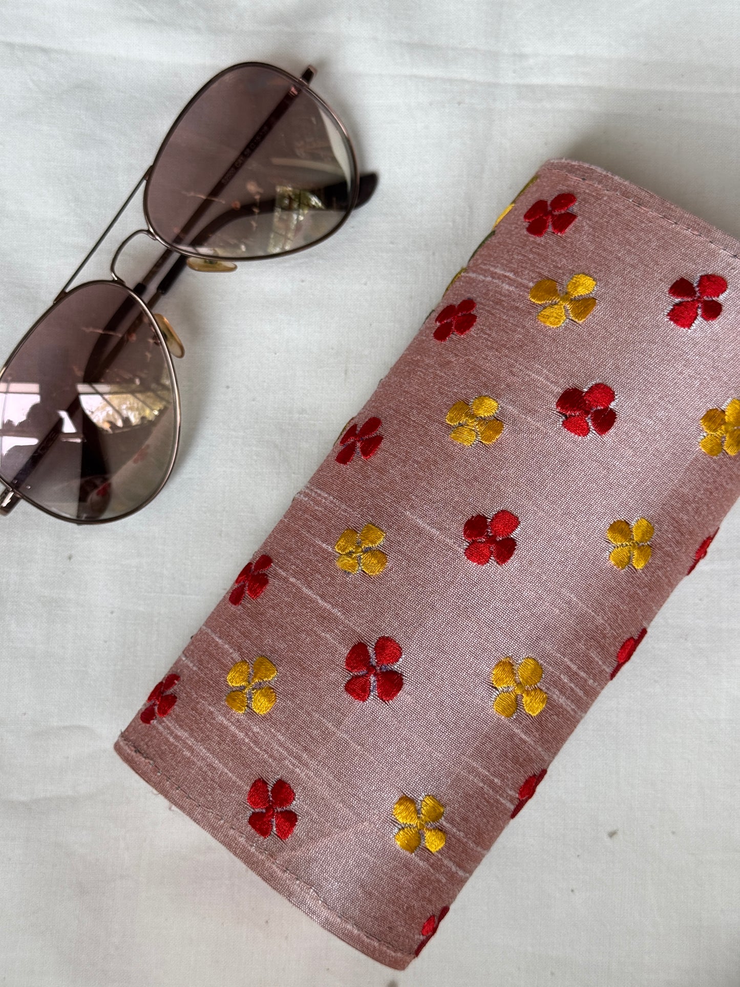 Embroidered hard base goggles / spectacles case with magnetic closure