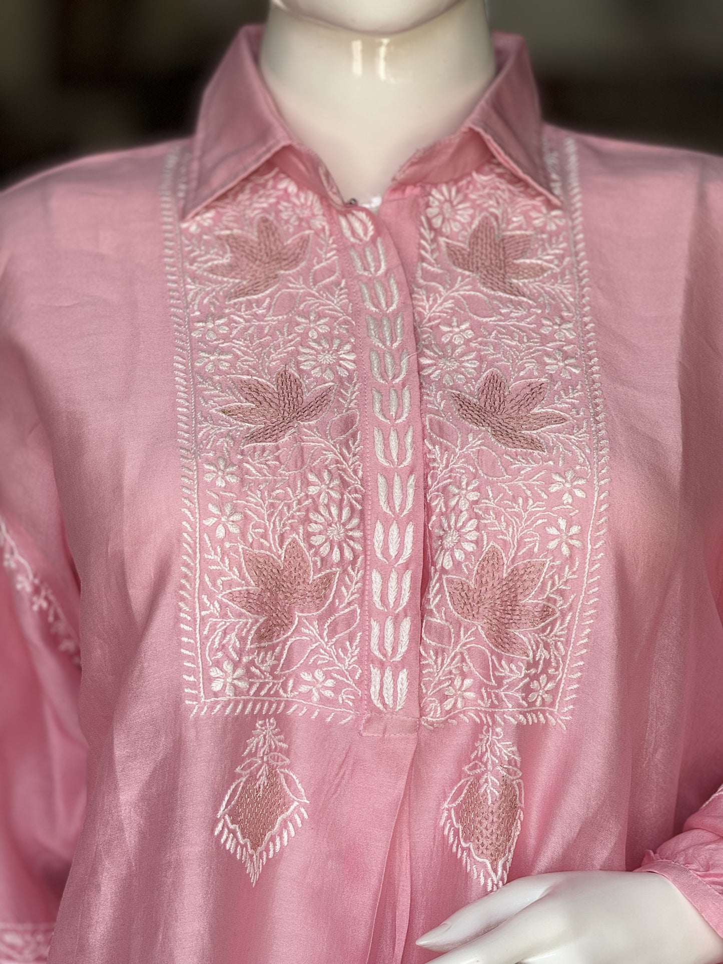 Chikankari hand embroidery anti-fit tunic on Silk chanderi in class pastel shades