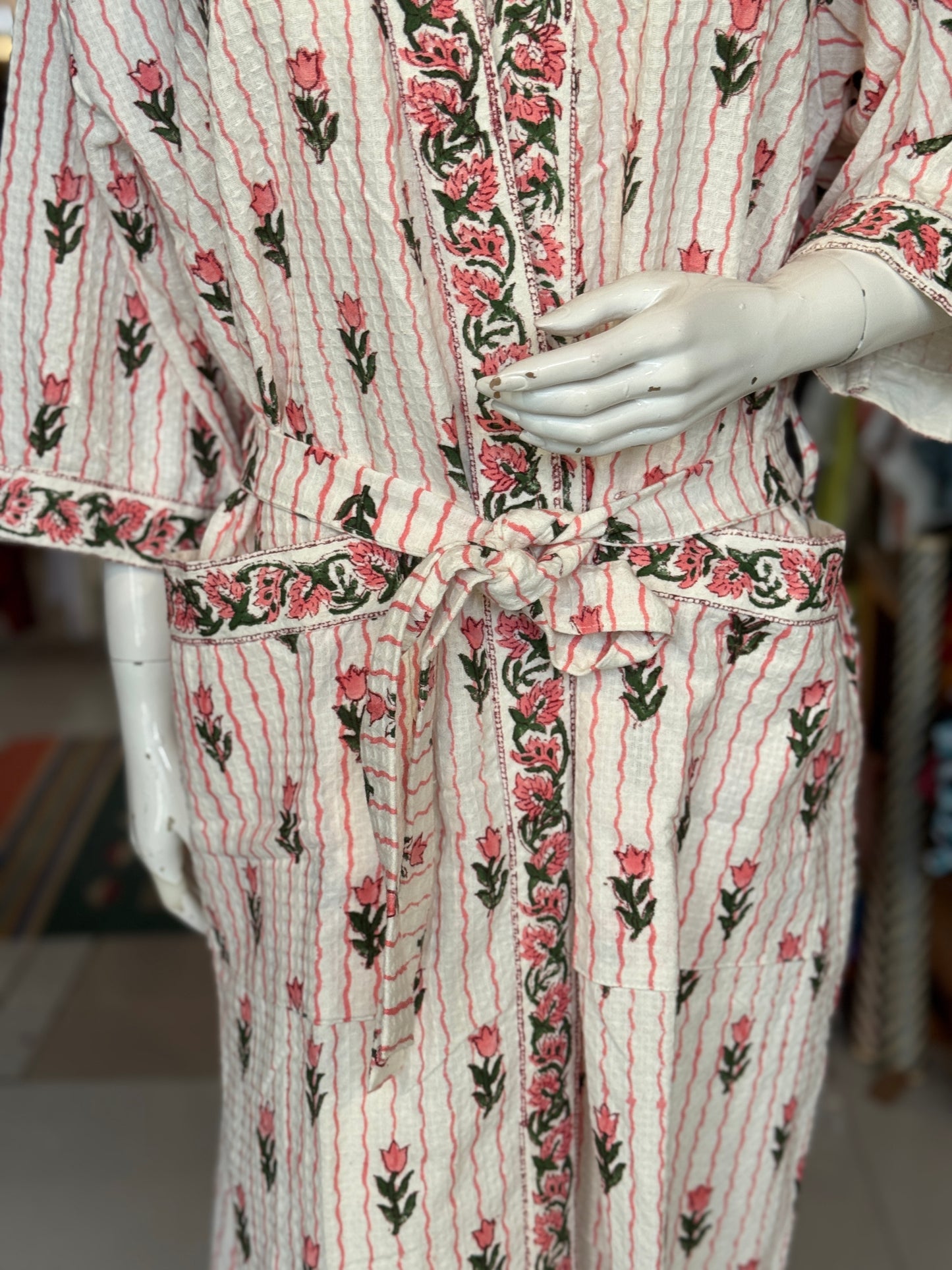Hand block printed waffle cotton bath robe / swim suit cover up for adults - multiple designs