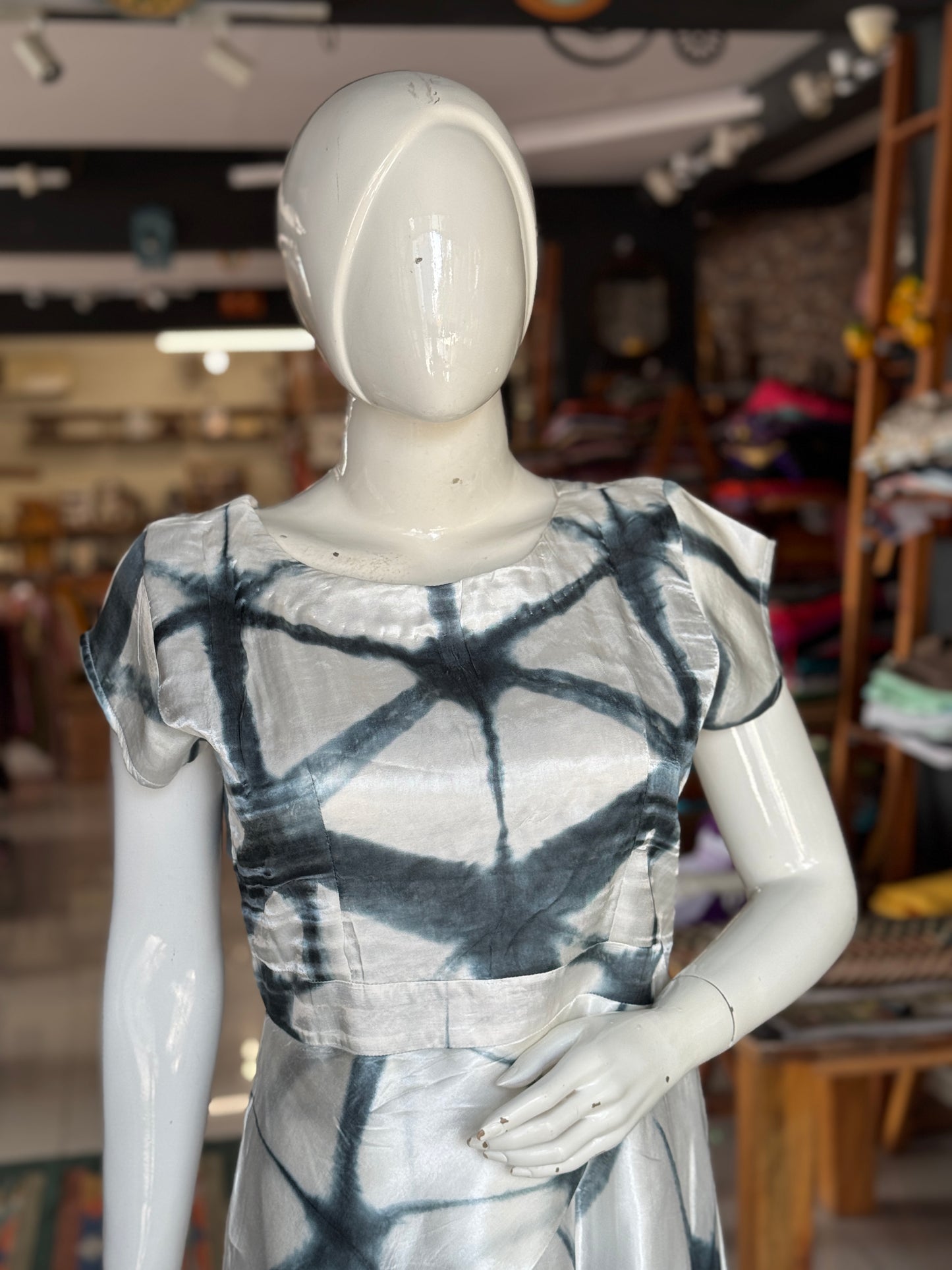 White and grey clamp dyed soft and flowy modal dress