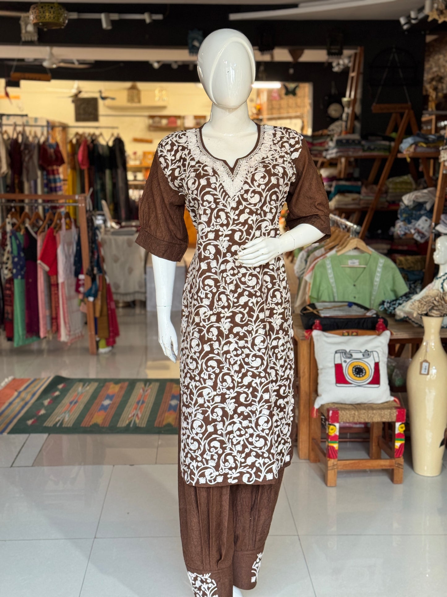 Aari embroidered kurti, pants - 2 piece set
