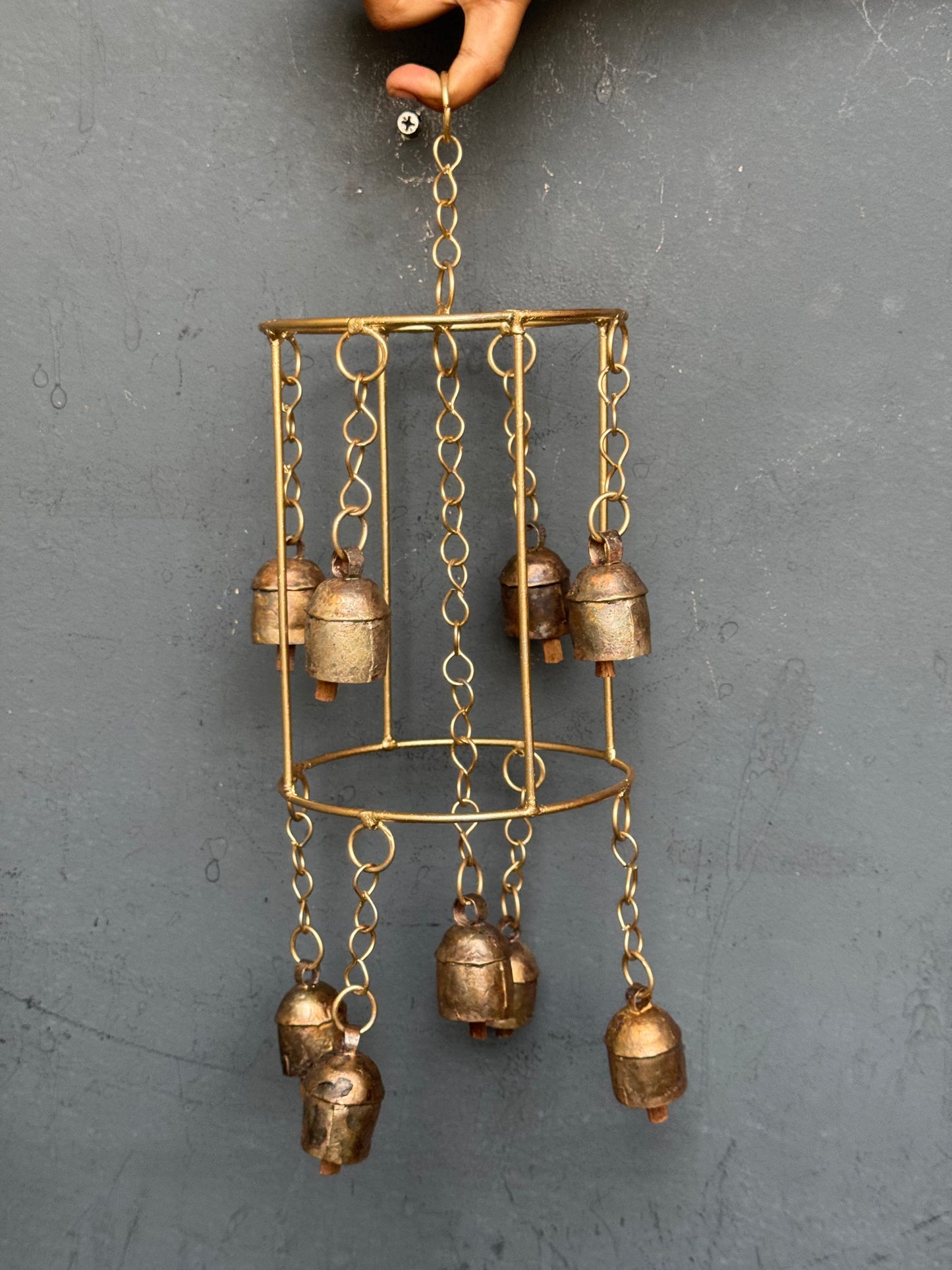 Double decker jhoomar - copper handcrafted 9 bells hanging