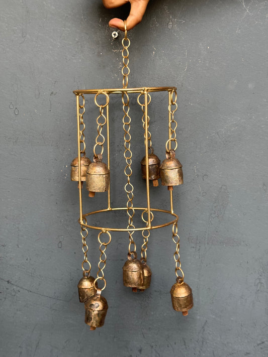 Double decker jhoomar - copper handcrafted 9 bells hanging