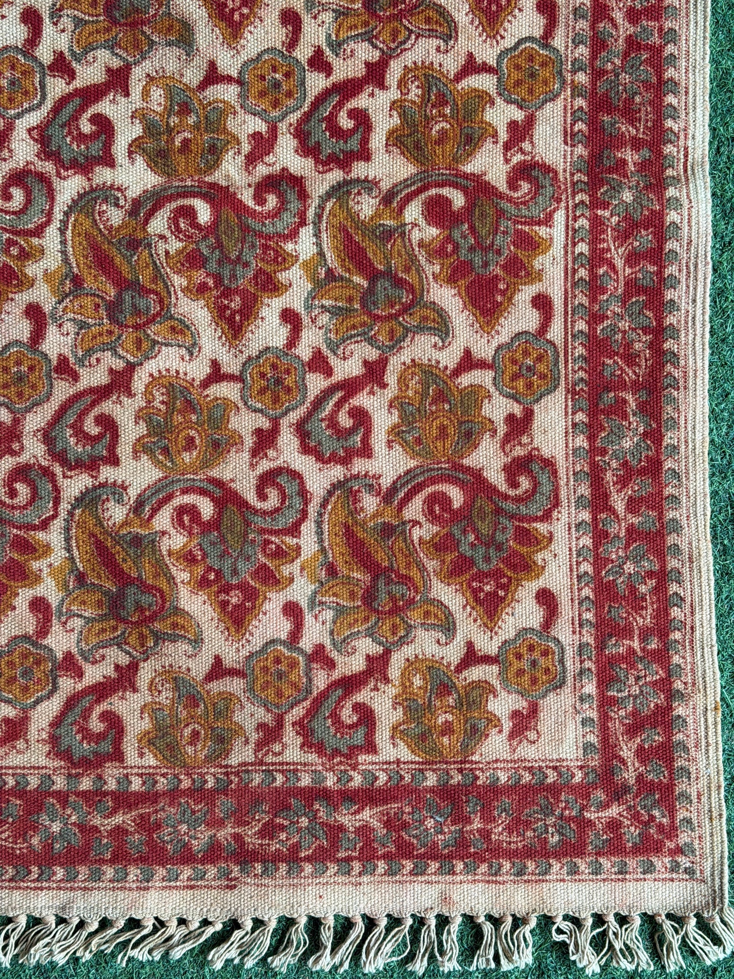 2 x 6 feet cotton Kalamkari hand block printed runner carpet / durrie