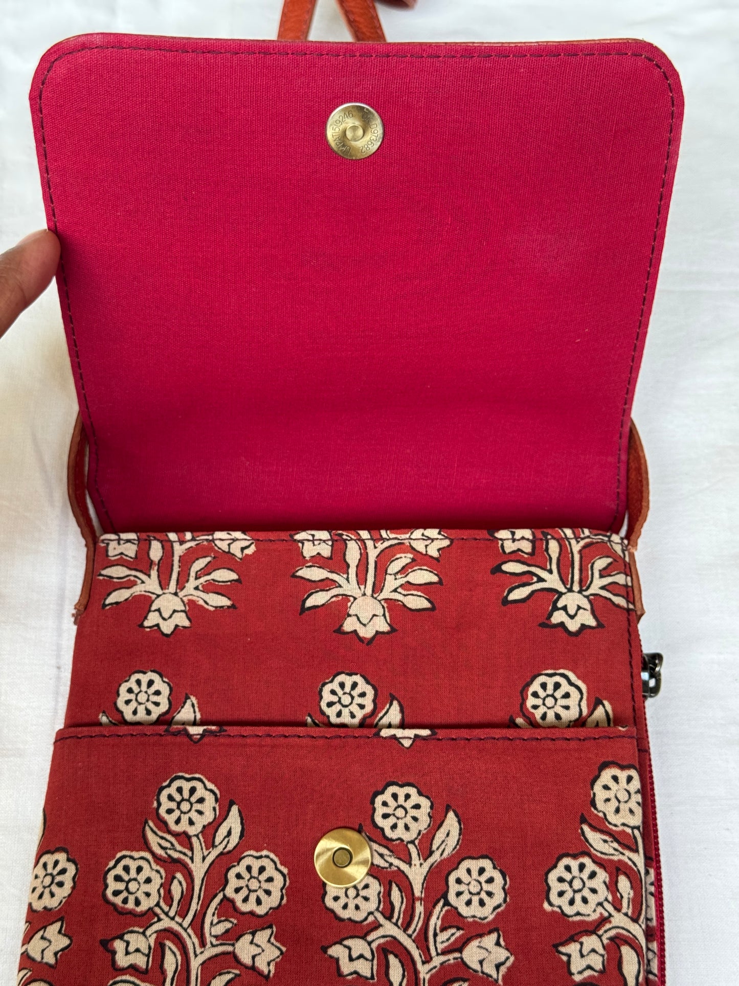 Mobile phone fabric sling with embossed leather flap - carry your essentials