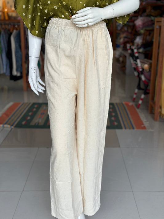 Cream hand woven kala cotton pants for women- free size
