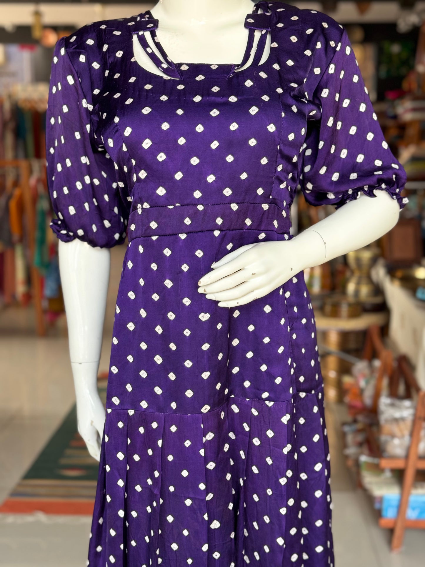 Violet bandini hand tie n dye soft modal dress with neck detailing