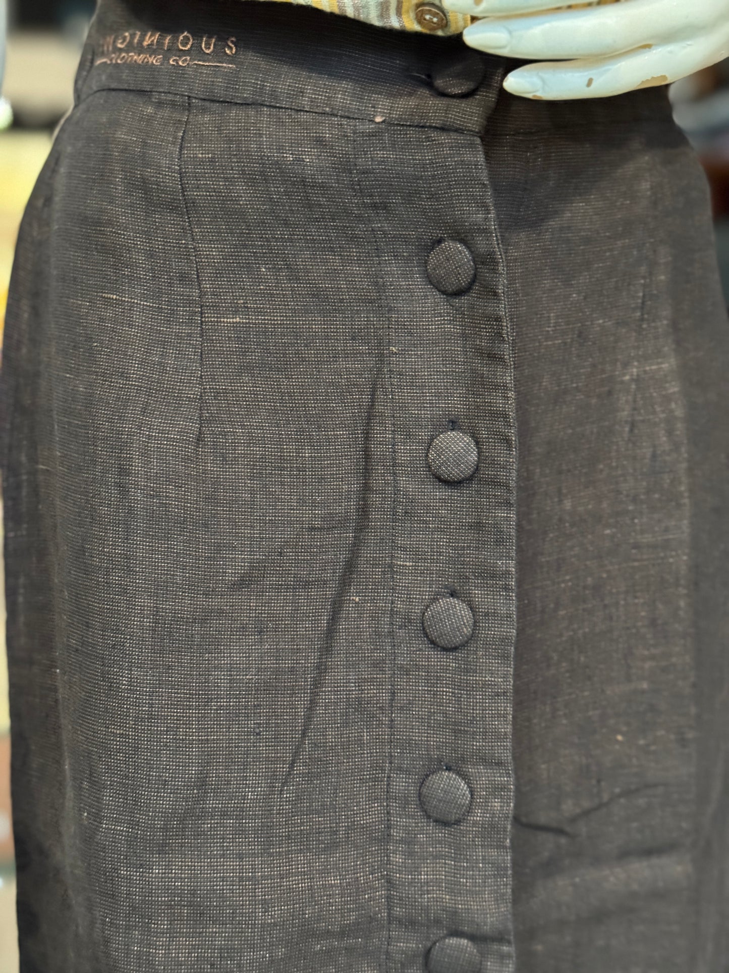 Women’s formal calf length skirt with elastic waist and front buttons - colors available