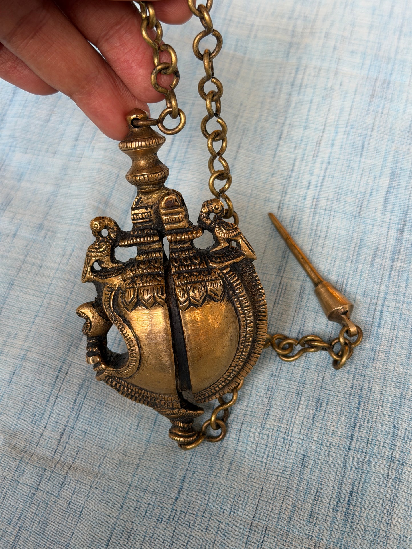 Kajal box - surmadani traditional style - in brass with peacocks design