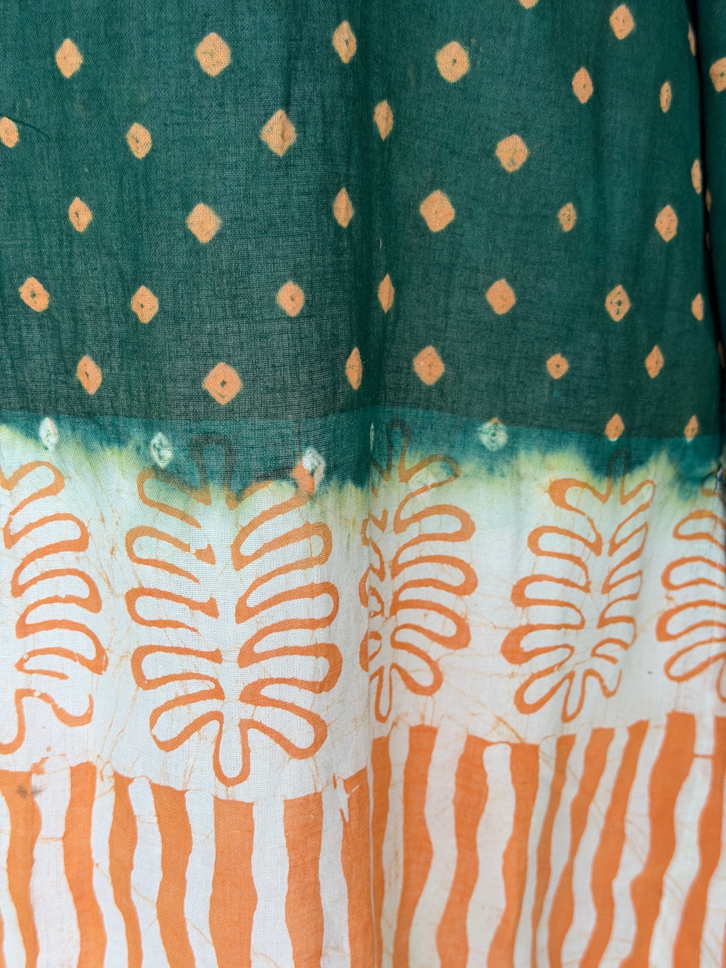 Green soft cotton bandini tie n dye with orange batik kaftan kurti