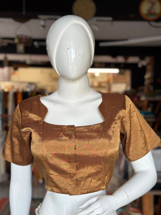 Gold tissue silk Chanderi handloom blouse with short sleeves