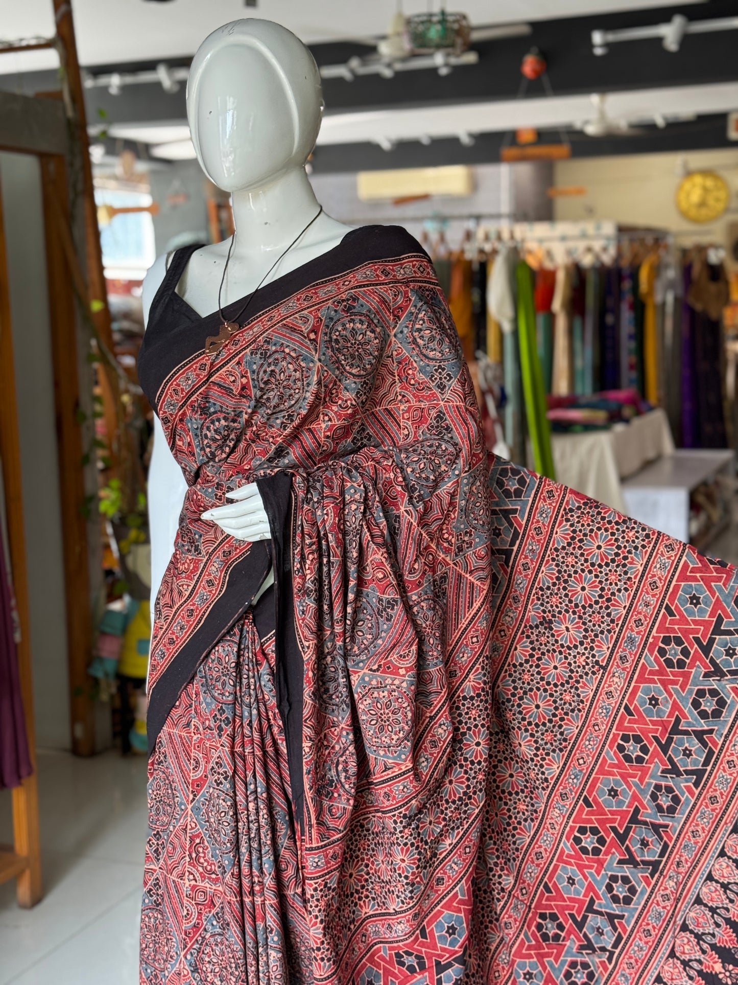 Ajrakh hand block printed 60s cotton saree - design options available