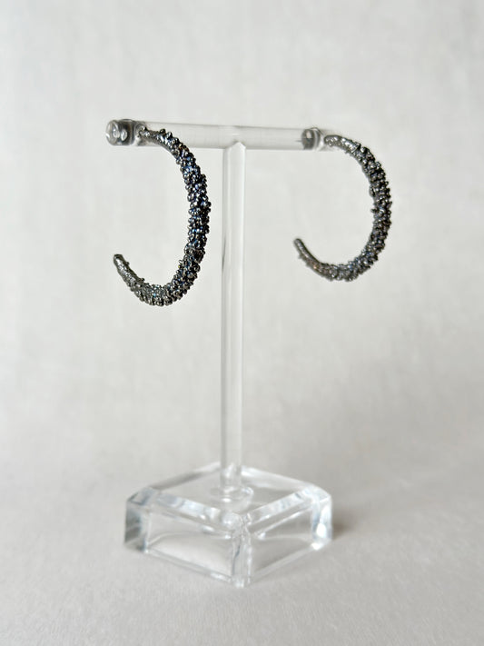 Half moon hoops in rhodium plated brass - beautifully crafted designer earrings