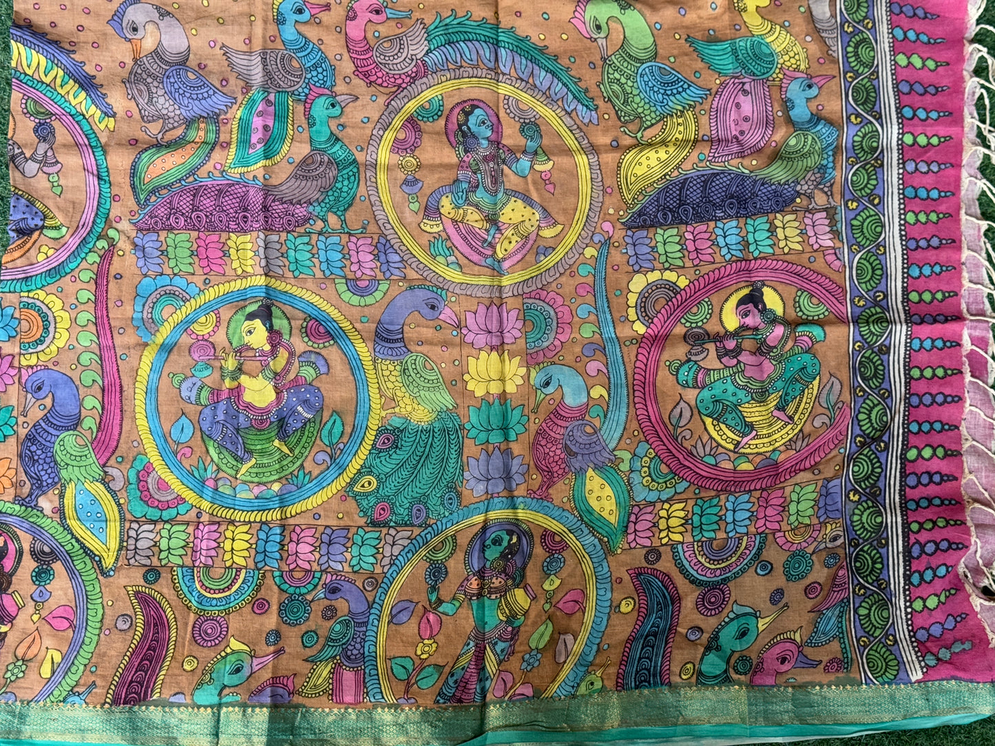 Pen Kalamkari hand painted cotton dupatta