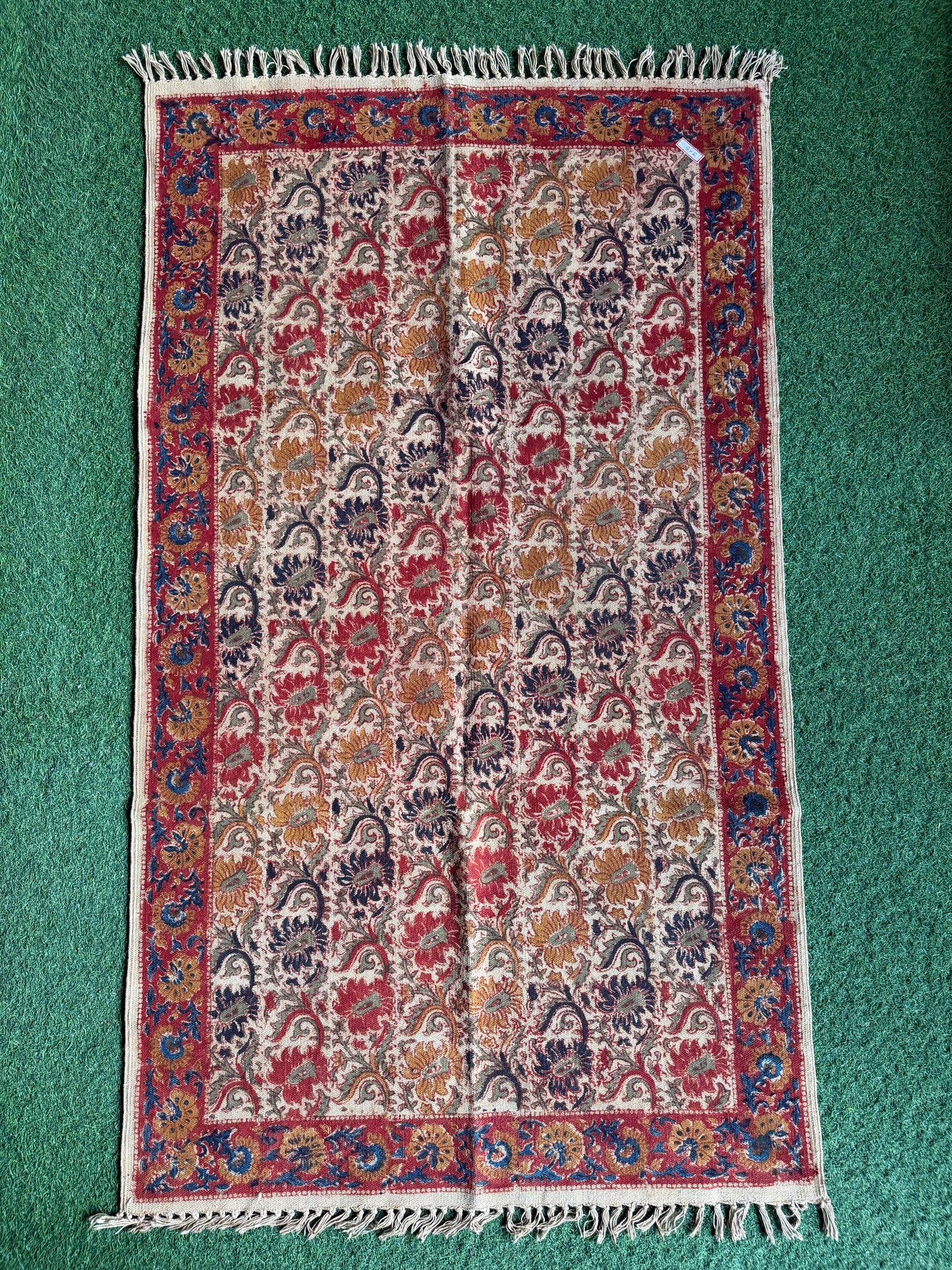 3 x 5 feet cotton Kalamkari hand block printed carpet