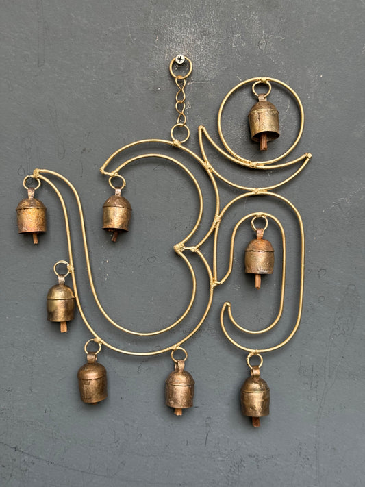 Aum / Om double walled  - copper handcrafted 8 bells hanging