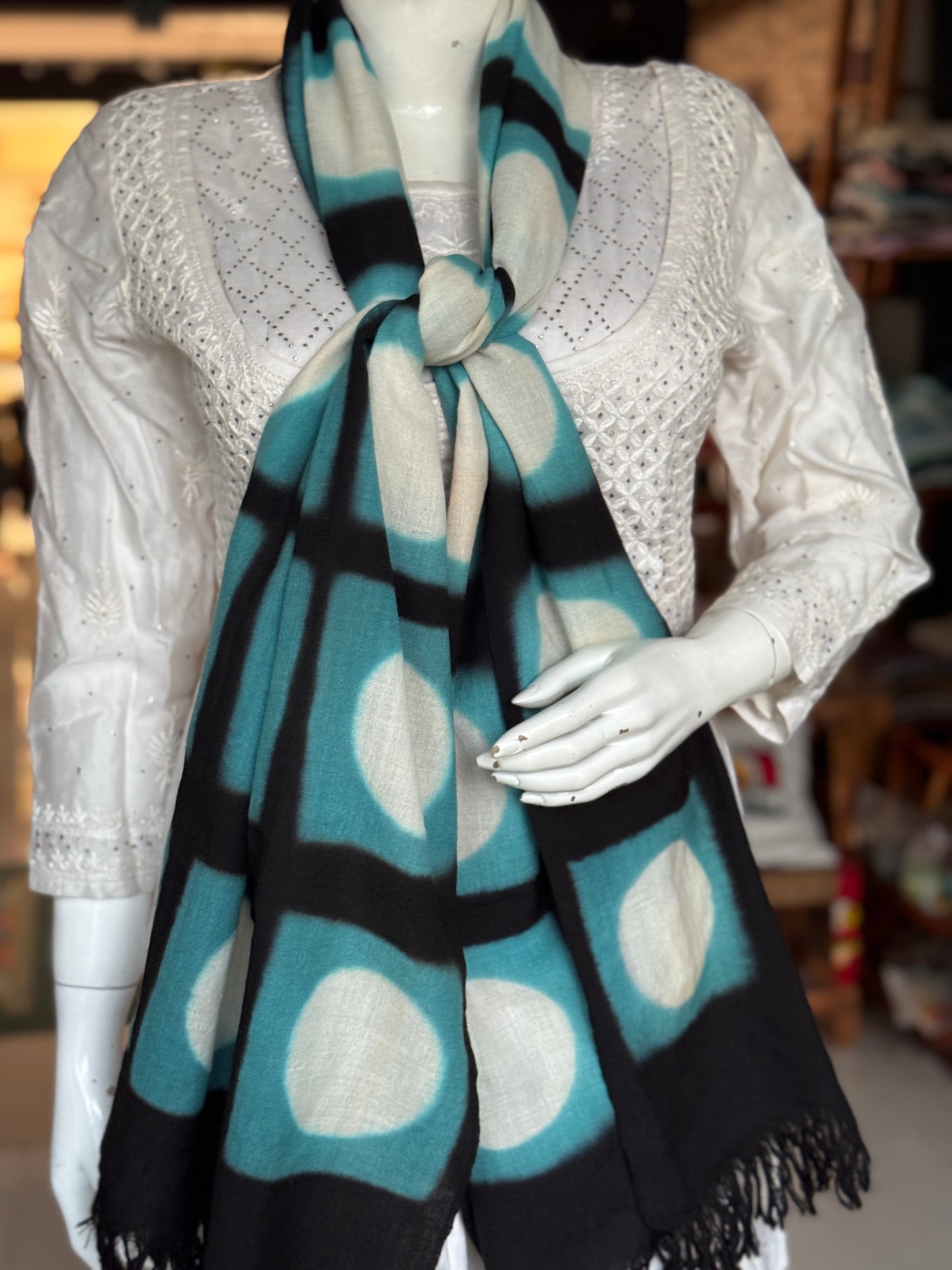 Merino wool stole with clamp dye