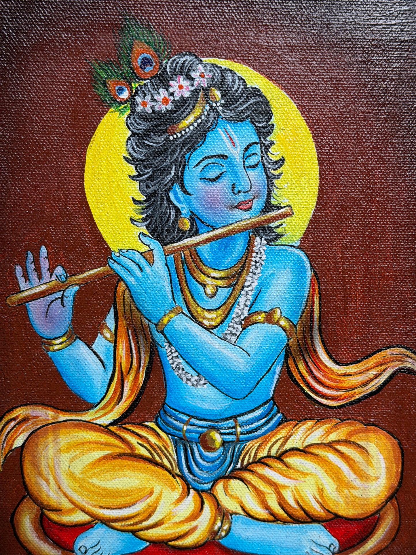 Venu Madhava - Young Krishna with his flute - acrylic colors painting on stretched canvas - sizes available