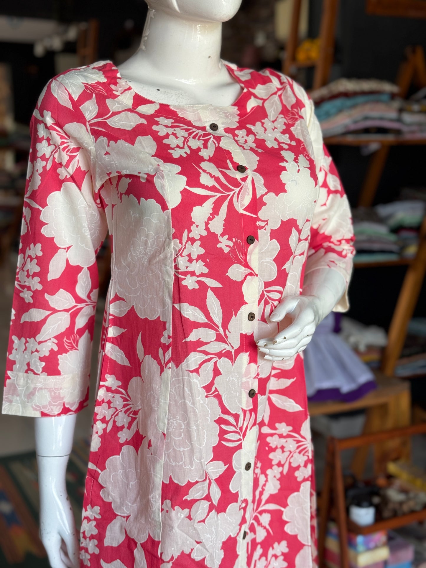 Pink floral cotton kurta and pants - coord set