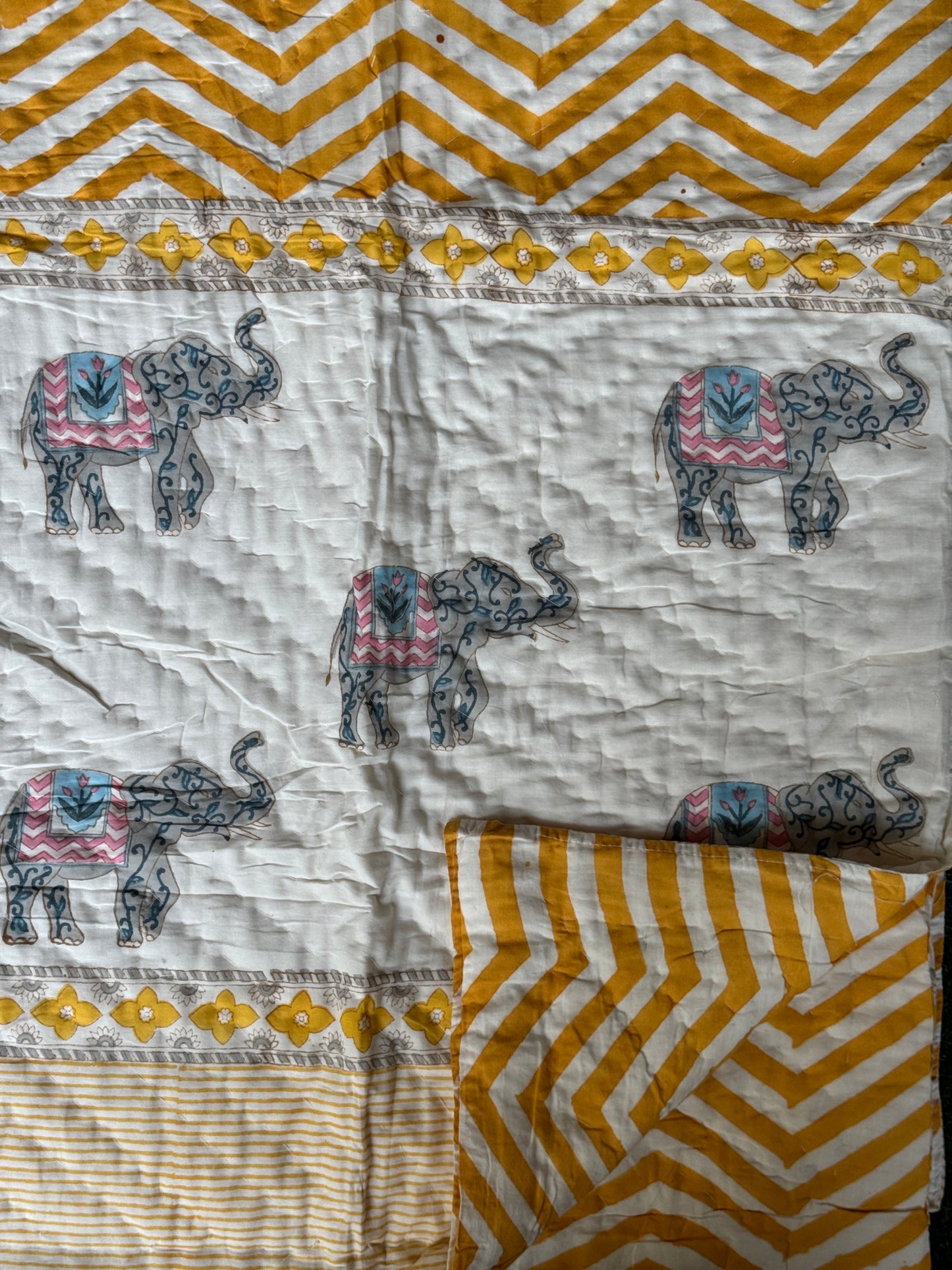 Single quilt 60 x 90 inches - Hand block printed reversible cotton quilt - multiple designs available