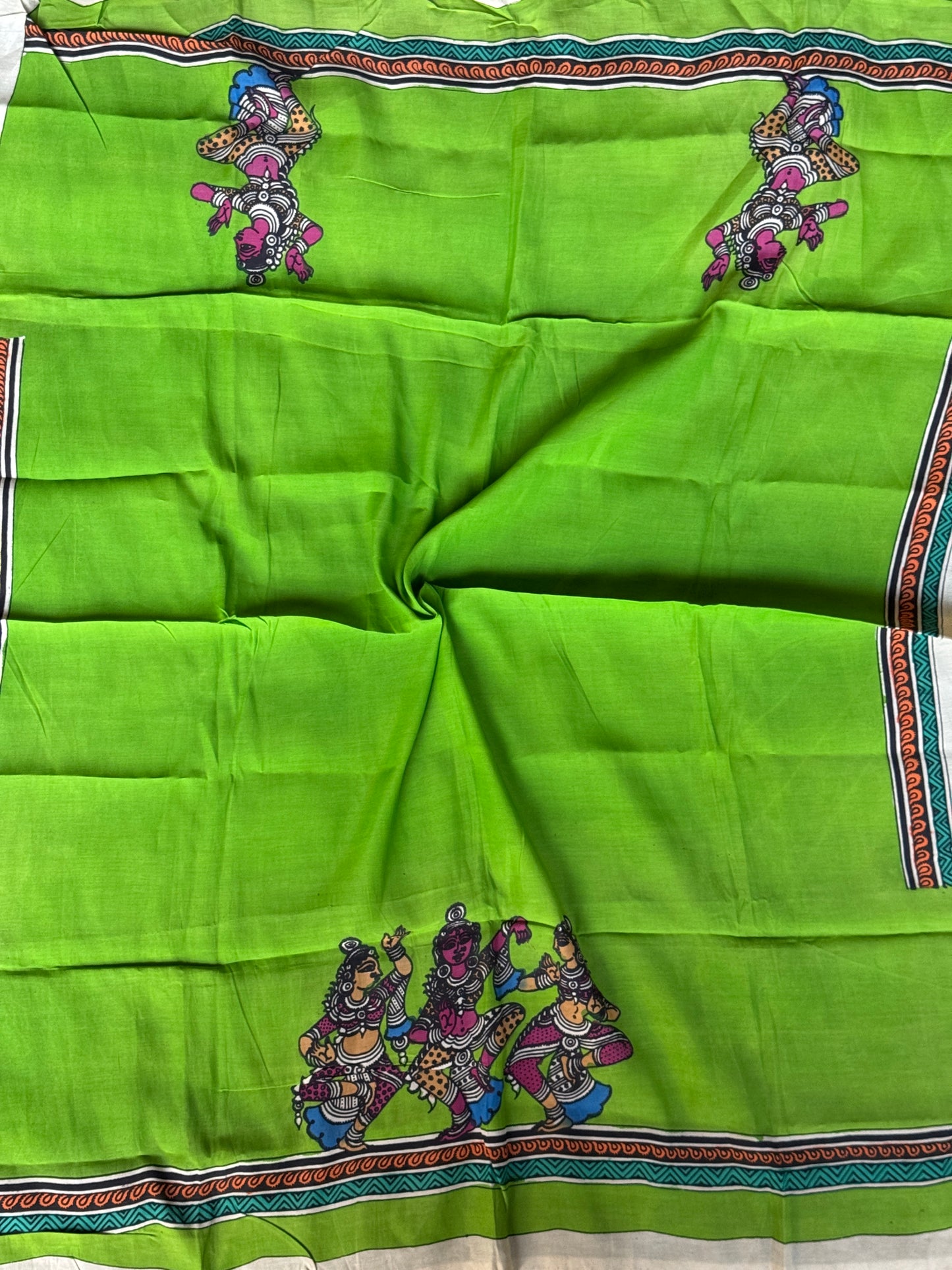 Silk Pen Kalamkari handpainted unstitched blouse piece with border - multiple designs n colors available