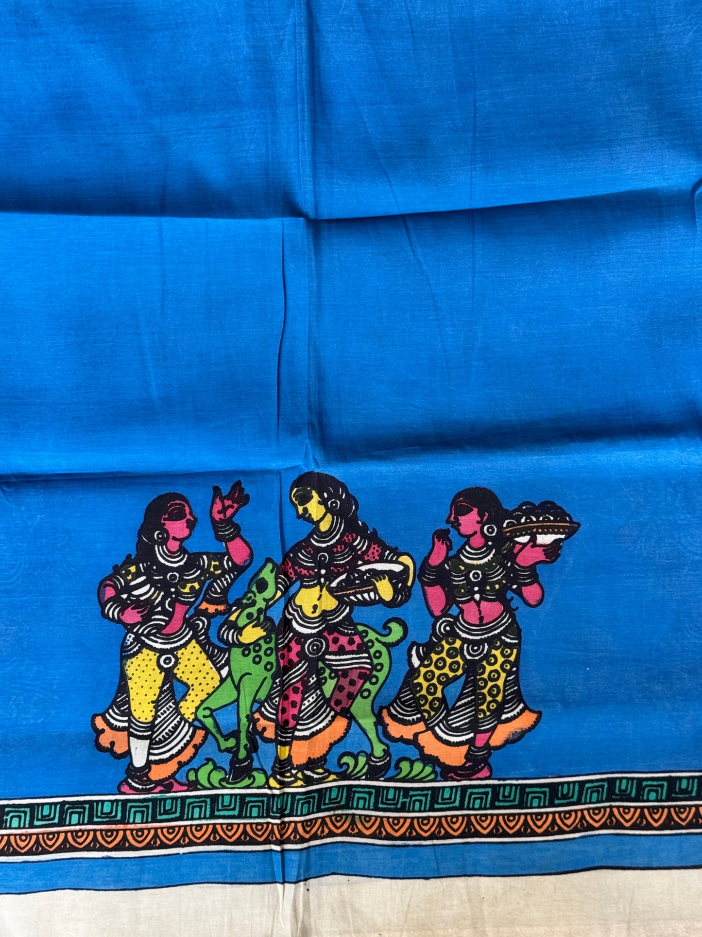 Silk Pen Kalamkari handpainted unstitched blouse piece with border - multiple designs available