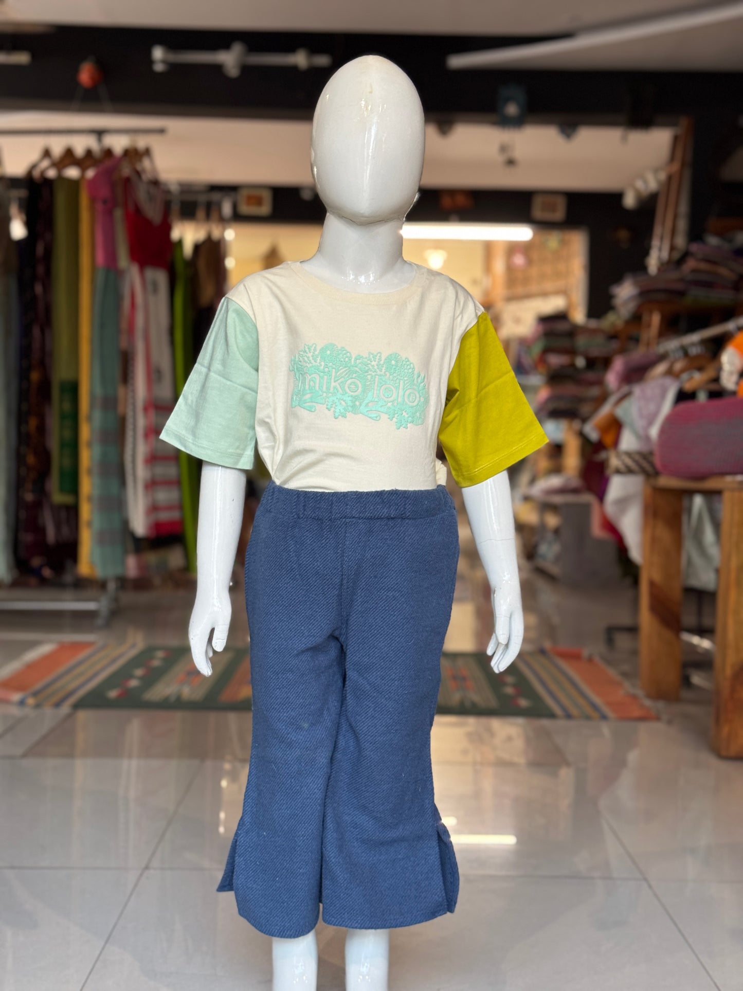 Deep sea blue flared pants for girls with side cuts