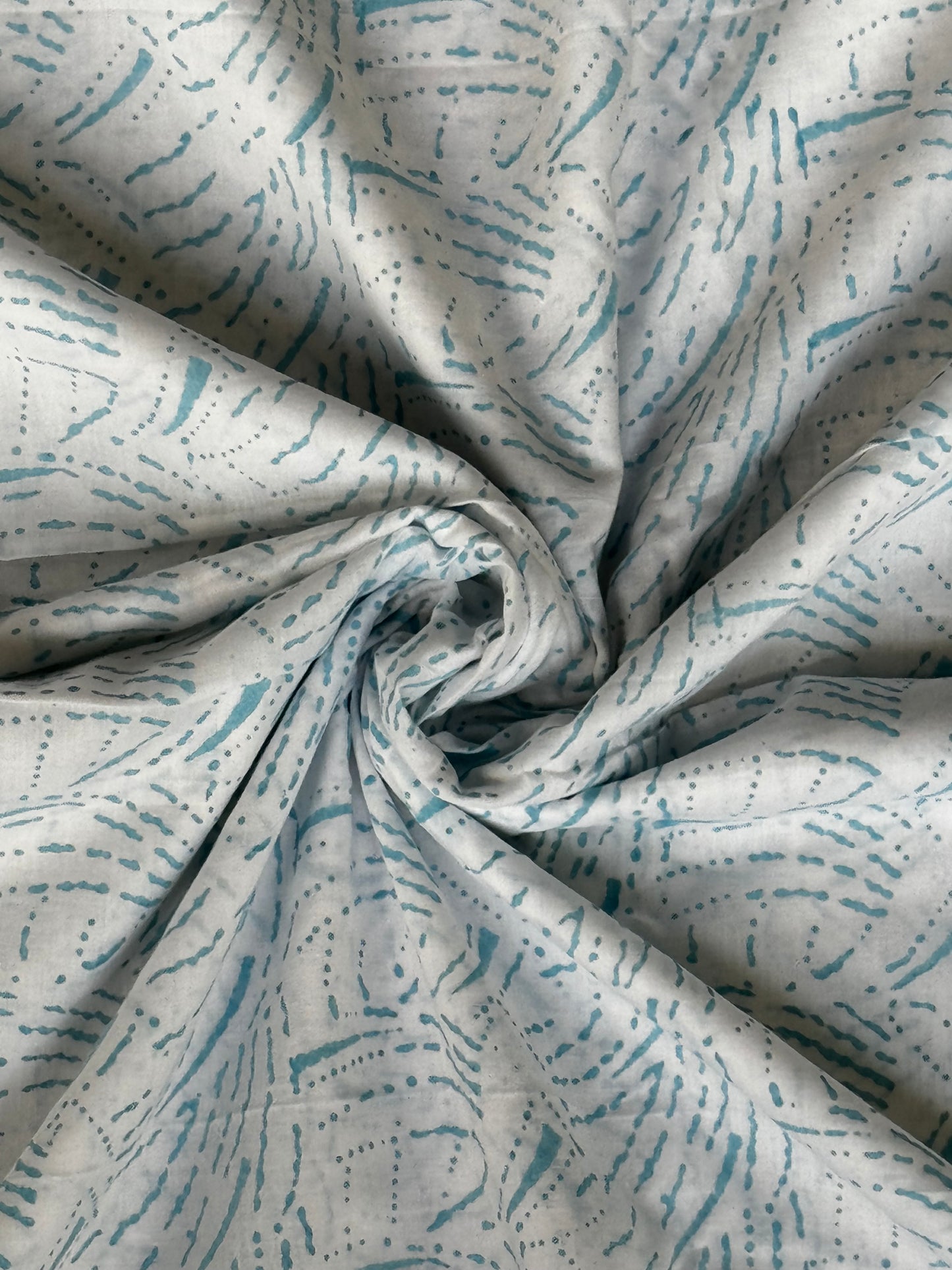 Blue lines hand block printed soft mul cotton fabric