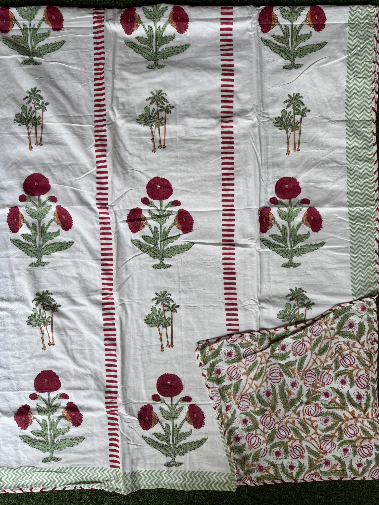 Comforter - cotton hand block printed king size reversible - multiple designs available