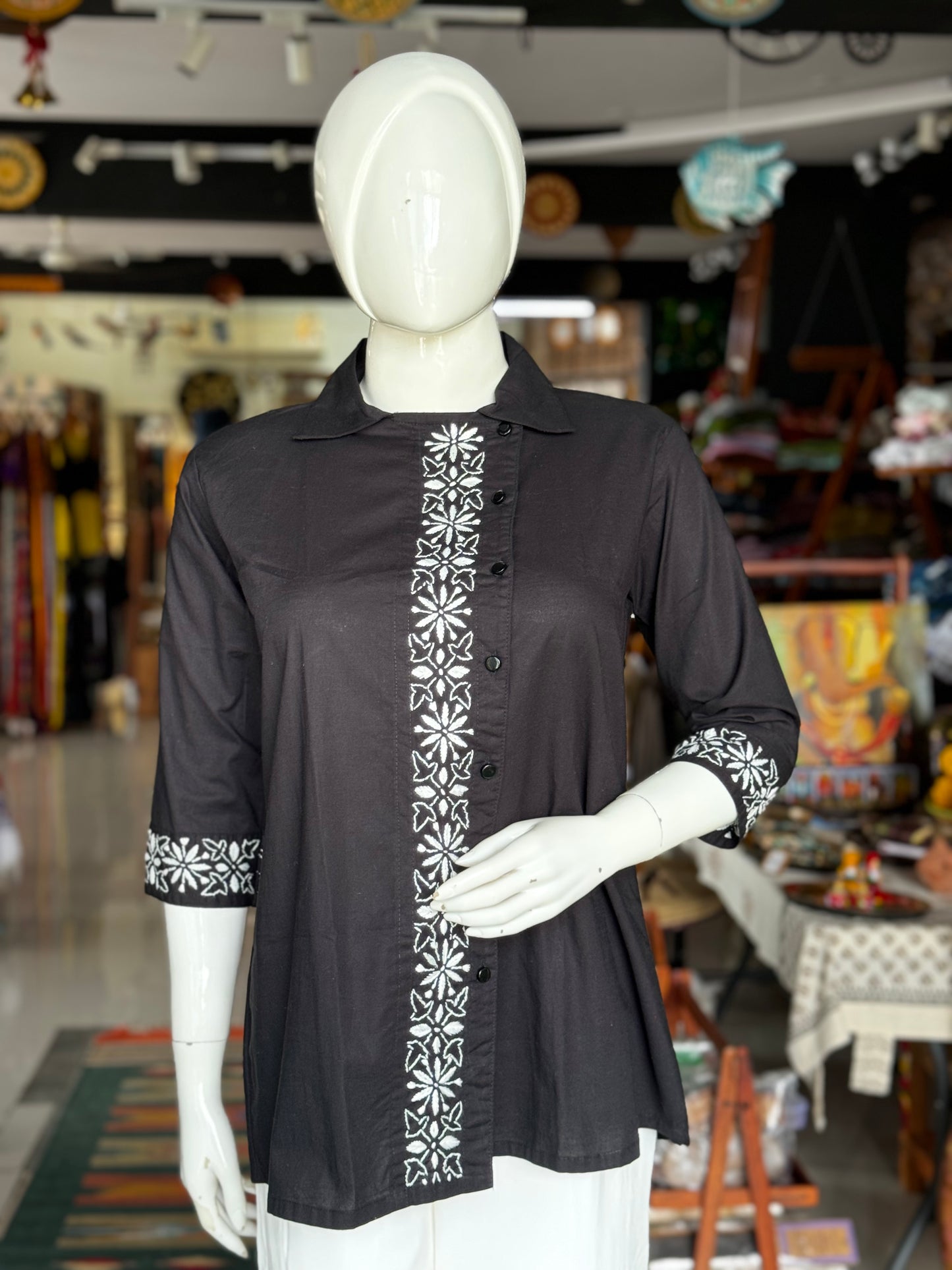 Black cotton Chikankari hand embroidered smart tunic