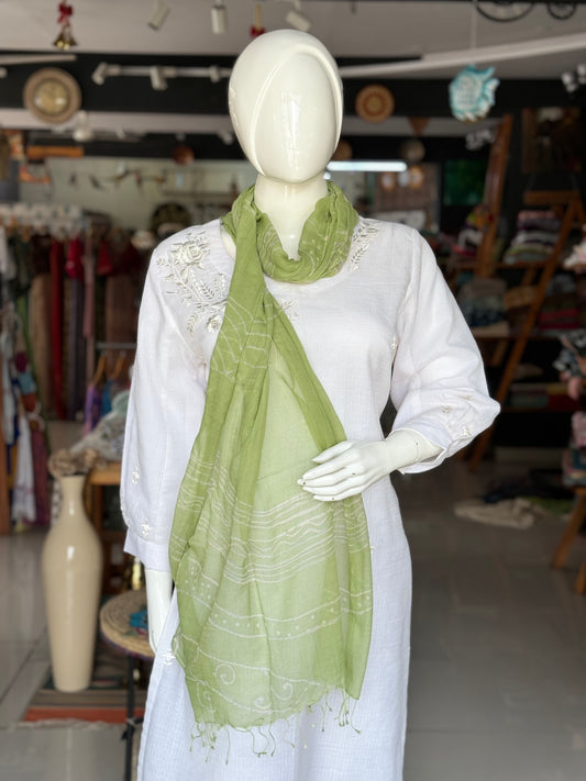 Jade green waves design hand batik soft cotton handloom stole