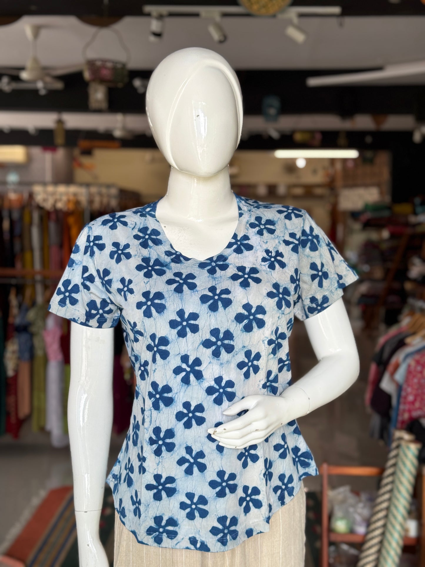 Beautiful cut womens tees - cotton, hand block printed, natural dyed tshirt for women - multiple designs and sizes
