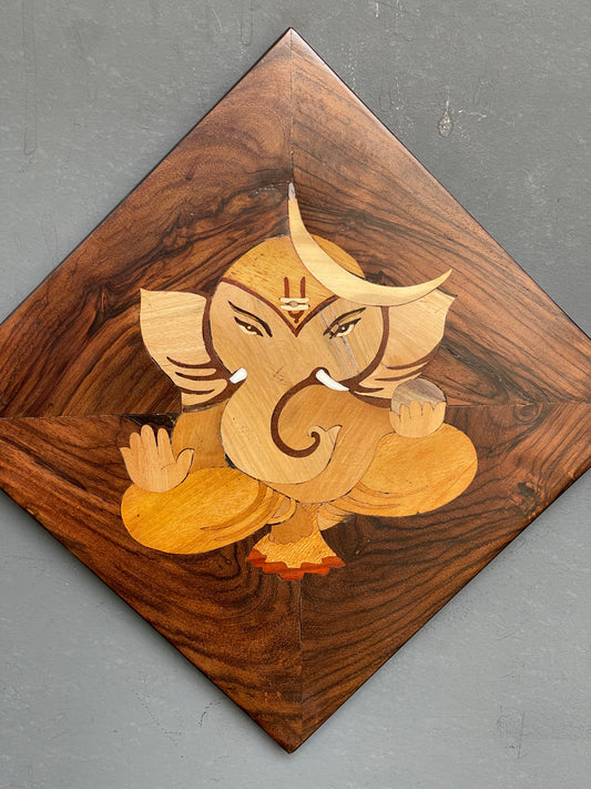 Ganesha Wooden inlay work handcrafted wall plate