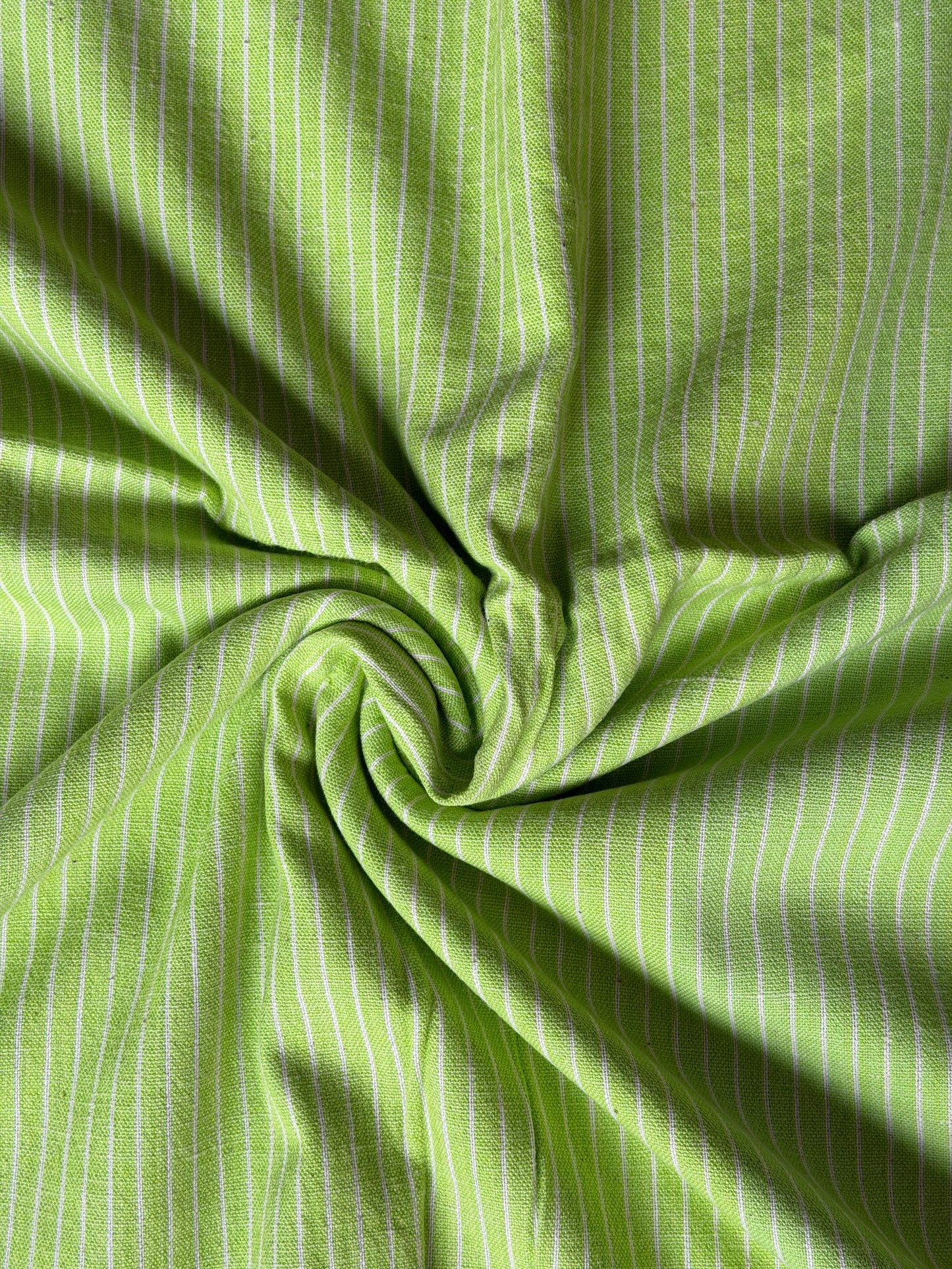 Green with white stripes cotton hand spun, hand woven fabric