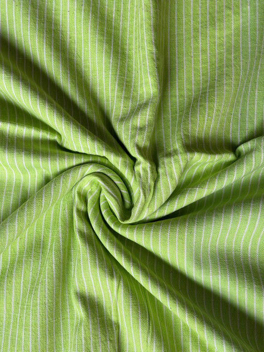Green with white stripes cotton hand spun, hand woven fabric