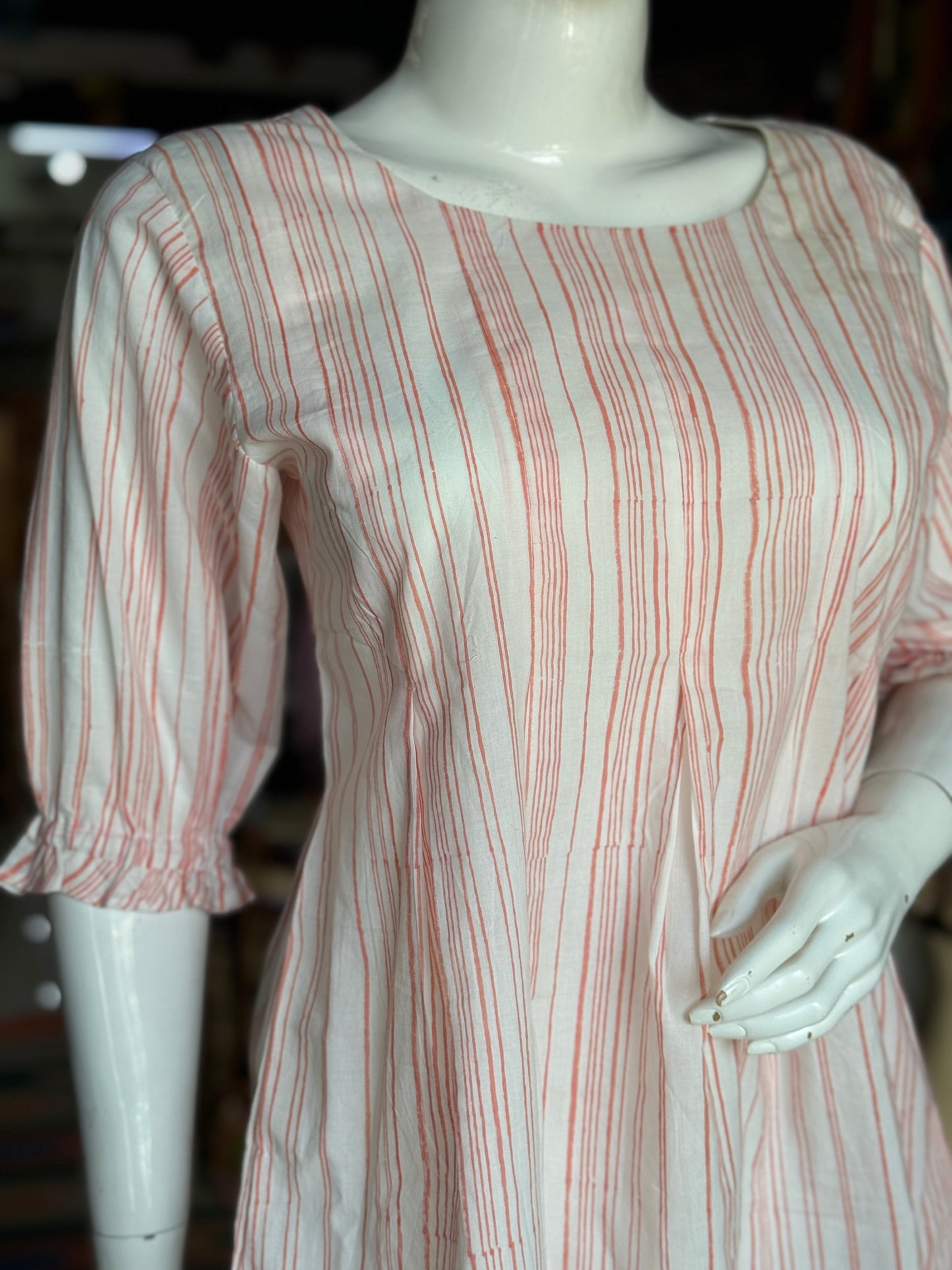 White and orange stripes cotton box pleat top