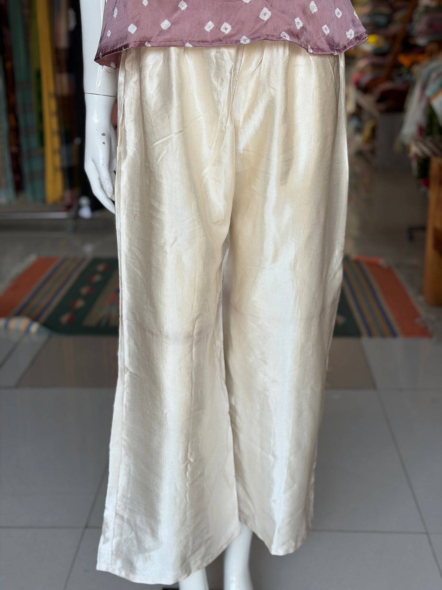 Cream lustrous Mashru pants for women