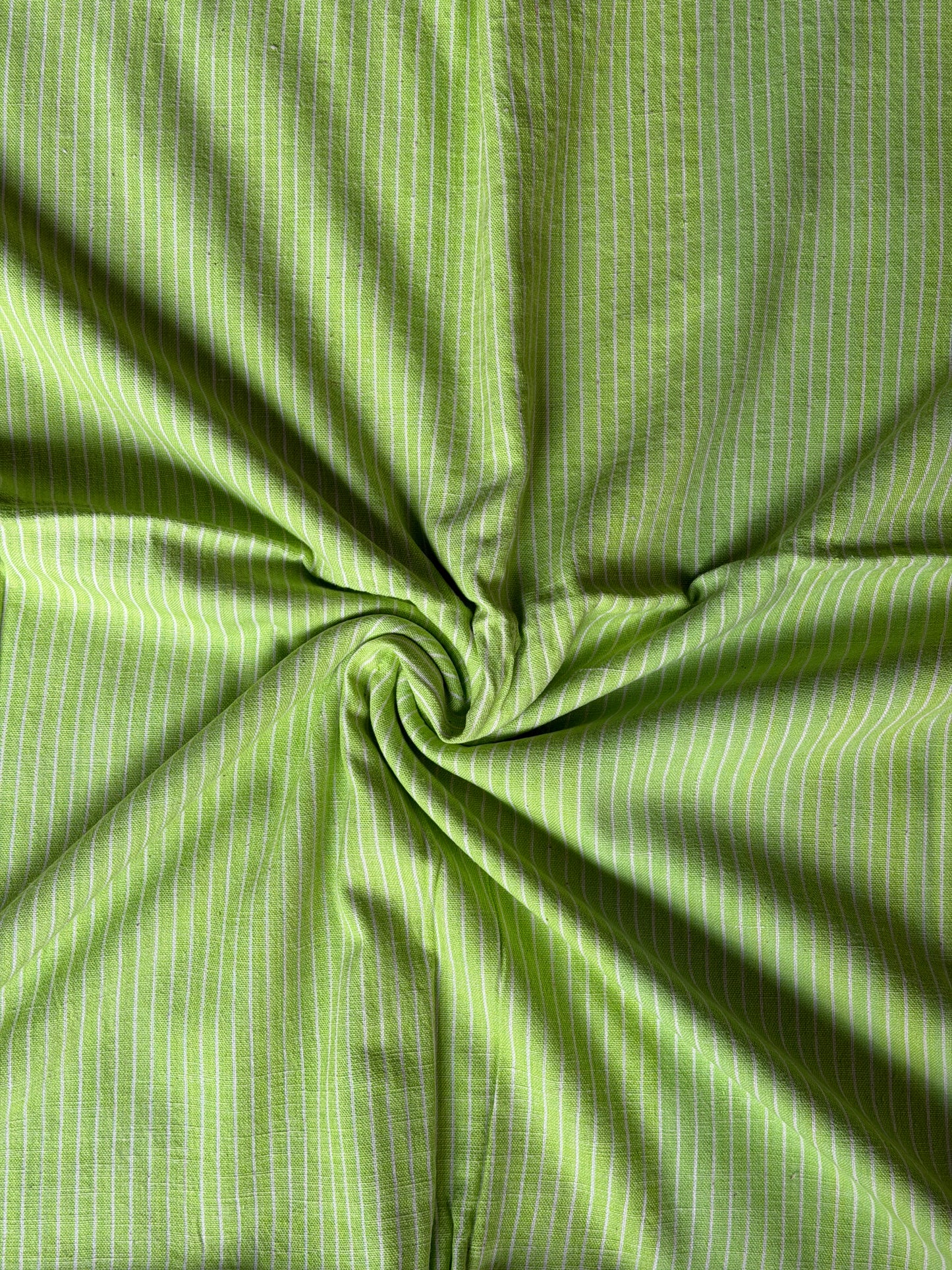 Green with white stripes cotton hand spun, hand woven fabric