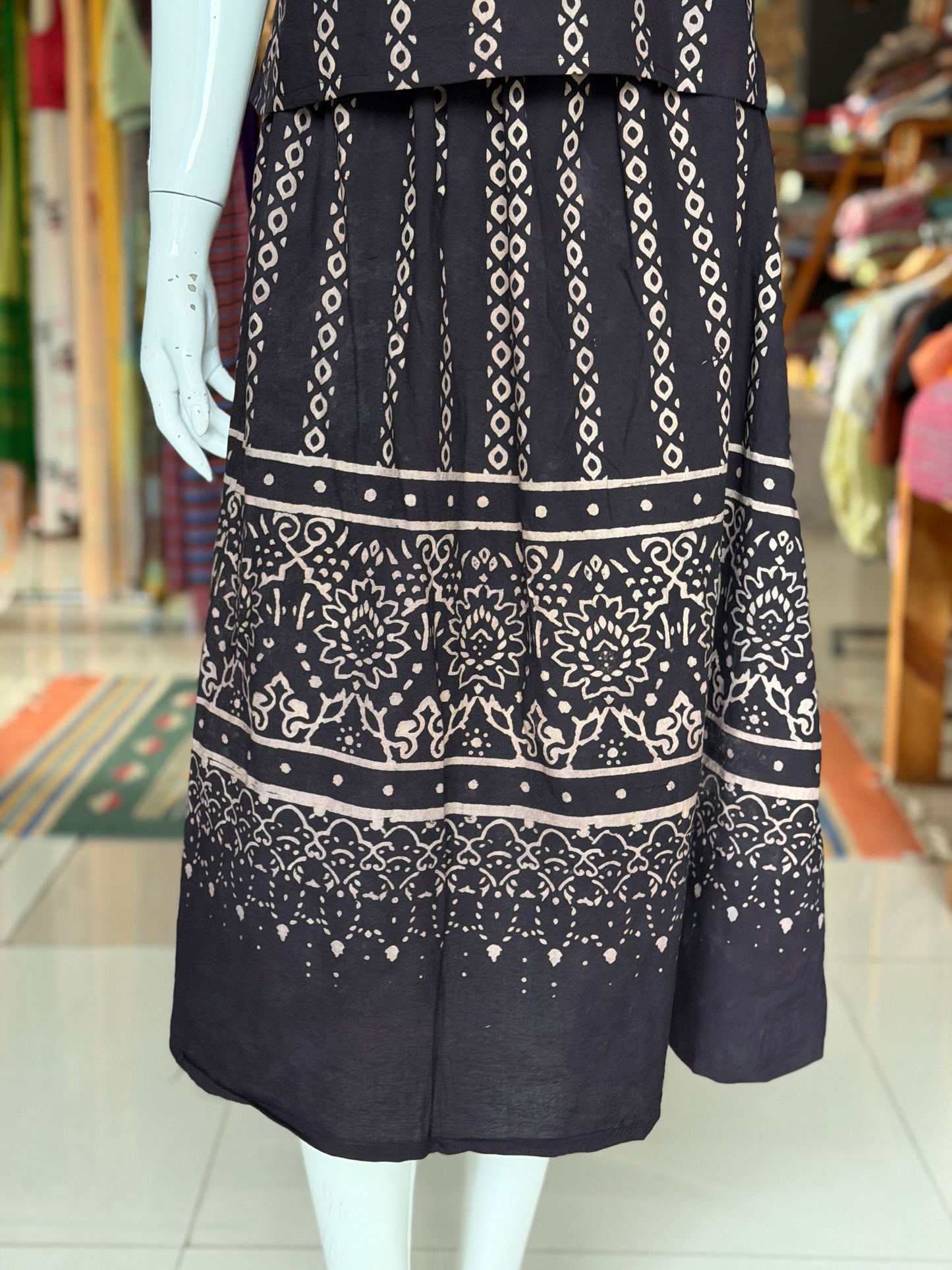 Black cotton coord set of skirt n top - Ajrakh hand block prints