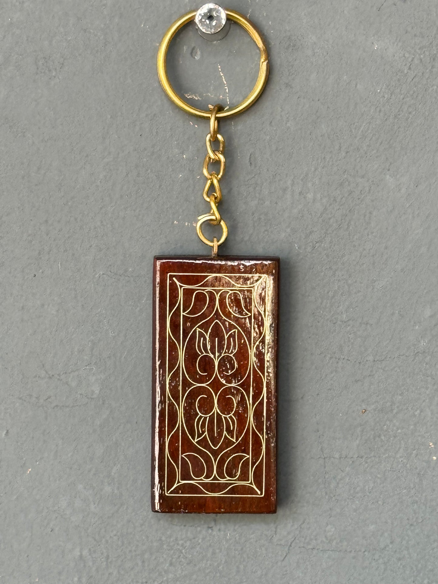 Brass inlay work wooden key ring - handcrafted Tarkashi craft