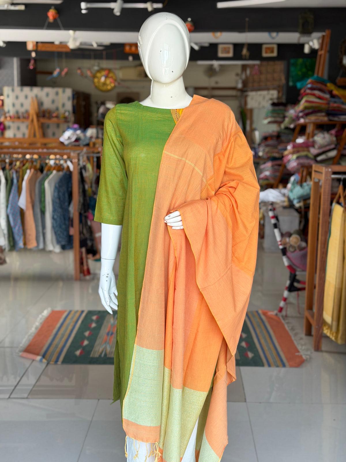 Color block handloom cotton dupatta - click to see color options