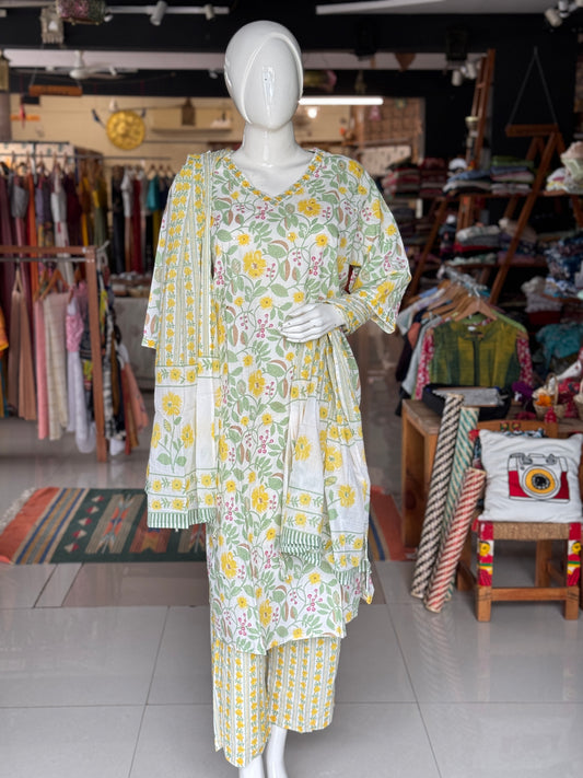 Plus size (4xl and above) cotton embroidered straight kurti, pants and dupatta - 3 piece suit set - multiple colors available