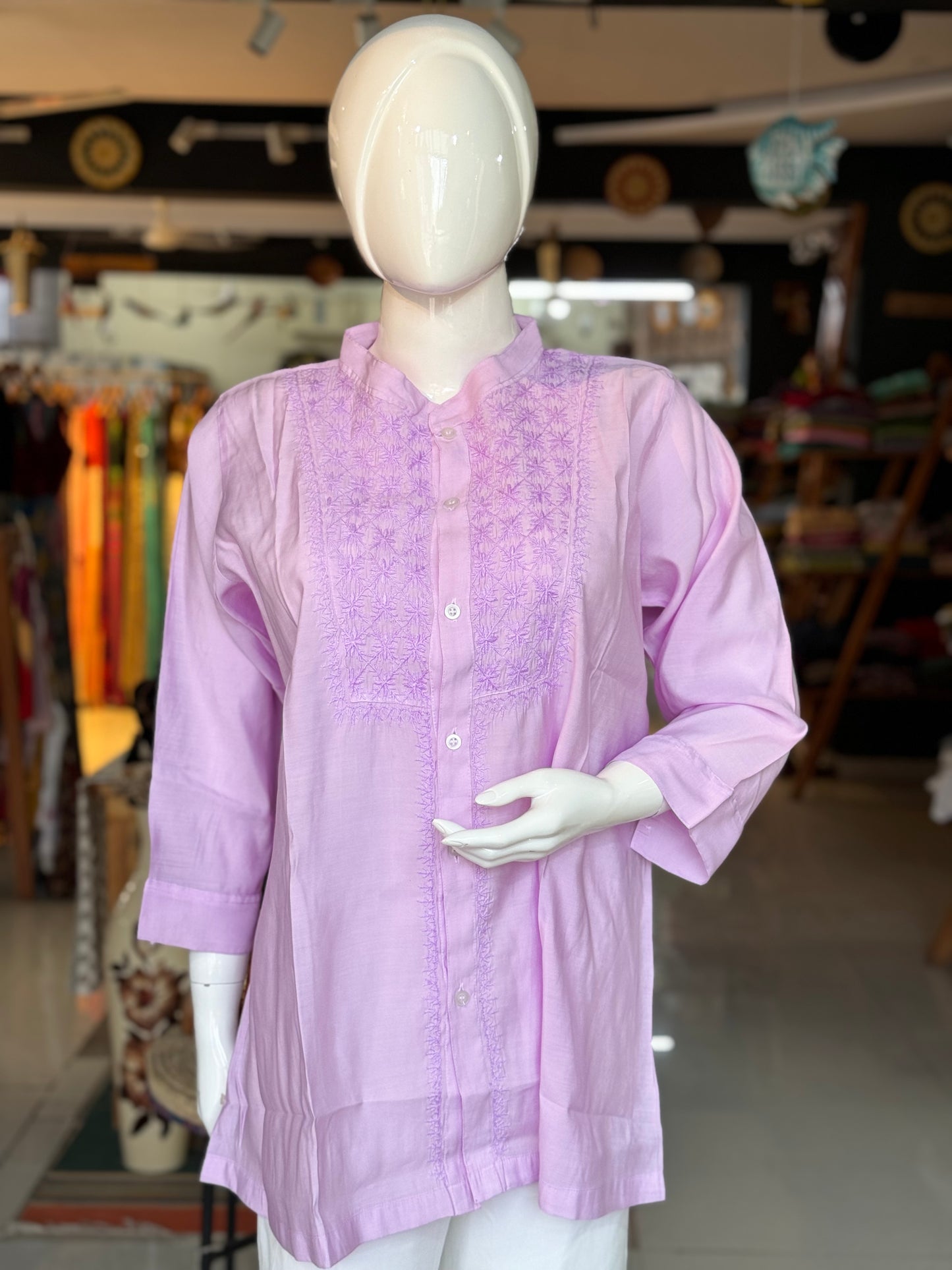 Chikankari hand embroidery tunic on Silk chanderi