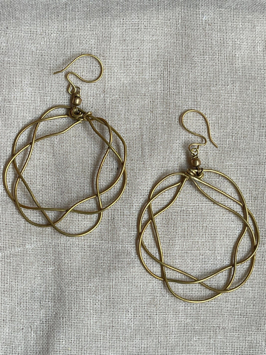 Braided circular Brass handcrafted long hooks earrings