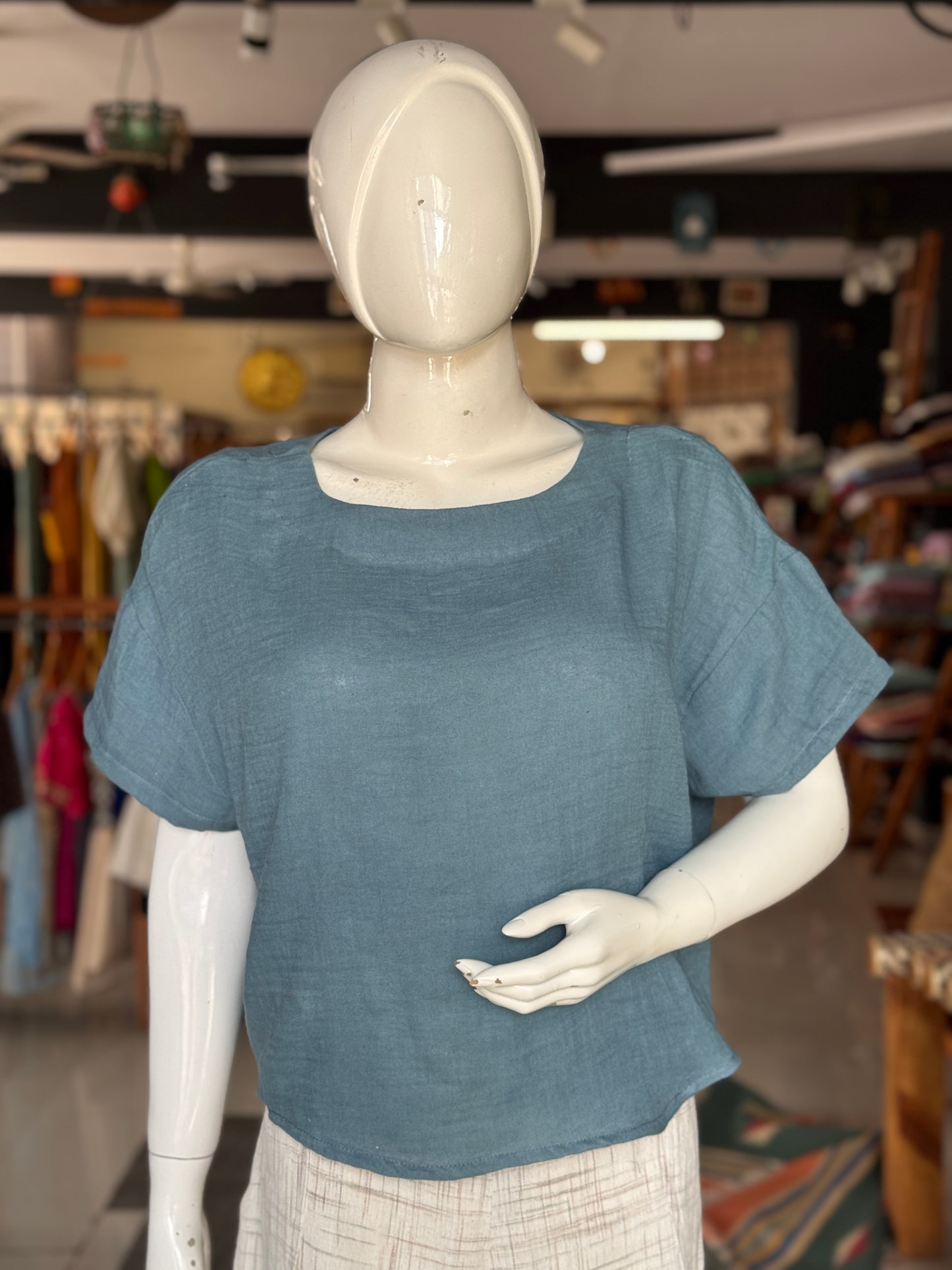 Slate blue soft double cotton crushed look top