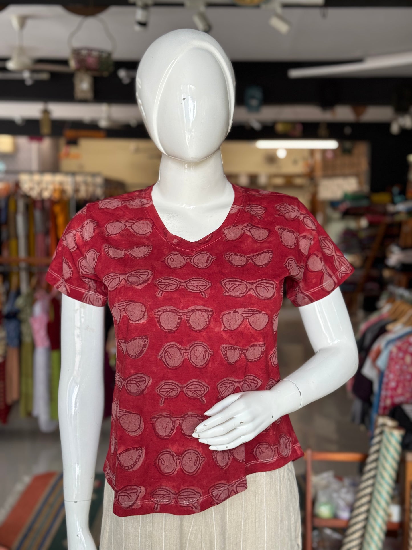 Beautiful cut womens tees - cotton, hand block printed, natural dyed tshirt for women - multiple designs and sizes