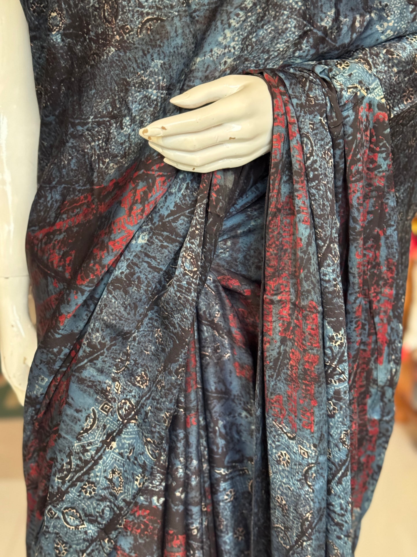 Ajrakh hand block printed soft modal saree yardage saree